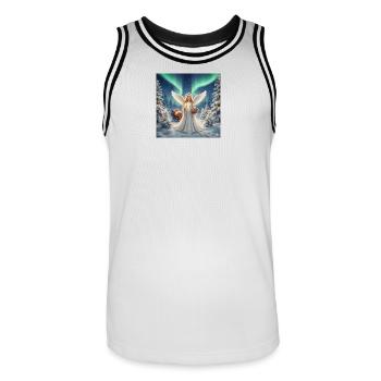 Angels in the Northern Lights Winter Forest - Men's Basketball Jersey - white/black - Front - AI Model Male 185 dark (185cm)