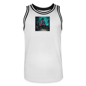 Lucky Cyberpirate Portrait - Männer Basketball-Trikot - Weiß/Schwarz - Vorne - AI Model Male 185 dark (185cm)