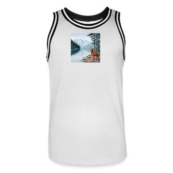 Hirsch am Bergsee - Männer Basketball-Trikot - Weiß/Schwarz - Vorne - AI Model Male 185 dark (185cm)