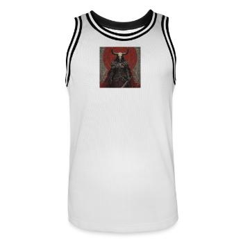 Demon Warrior with Skull Helmet - Men's Basketball Jersey - white/black - Front - AI Model Male 185 dark (185cm)