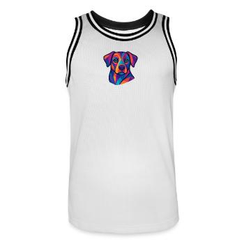 Portrait géométrique coloré de chien - Maillot de basket Homme - blanc/noir - Devant - AI Model Male 185 dark (185cm)