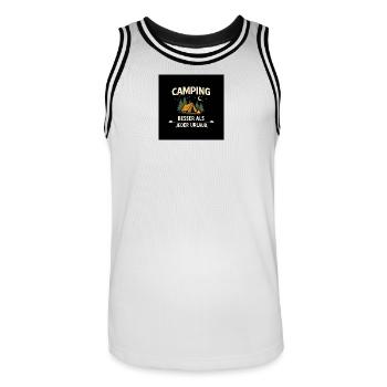 Camping better than any holiday - Men's Basketball Jersey - white/black - Front - AI Model Male 185 dark (185cm)