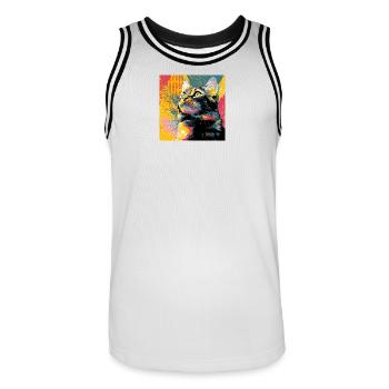 Vivid Pop Cat Portrait - Men's Basketball Jersey - white/black - Front - AI Model Male 185 dark (185cm)
