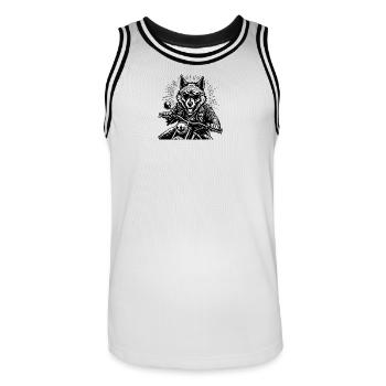 Wolf on Motorcycle Leather Jacket Graphic - Men's Basketball Jersey - white/black - Front - AI Model Male 185 dark (185cm)