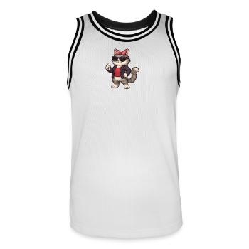 Chat cool avec une veste en cuir - Maillot de basket Homme - blanc/noir - Devant - AI Model Male 185 dark (185cm)