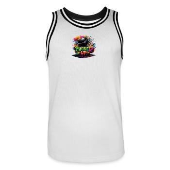 Puck de graffiti complètement déformé - Maillot de basket Homme - blanc/noir - Devant - AI Model Male 185 dark (185cm)