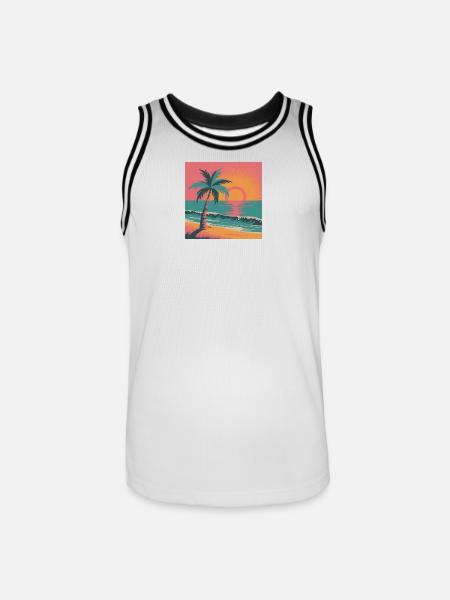 Retro Sunset Palm Over Ocean - Men's Basketball Jersey - white/black