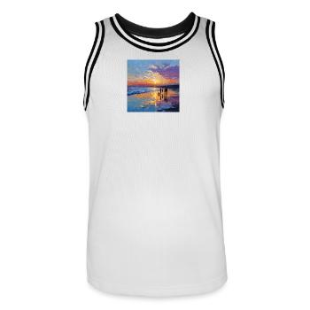 Coucher de soleil sur la mer - Maillot de basket Homme - blanc/noir - Devant - AI Model Male 185 dark (185cm)