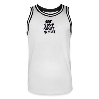 Eat Sleep Squat Repeat - Men's Basketball Jersey - white/black - Front - AI Model Male 185 dark (185cm)