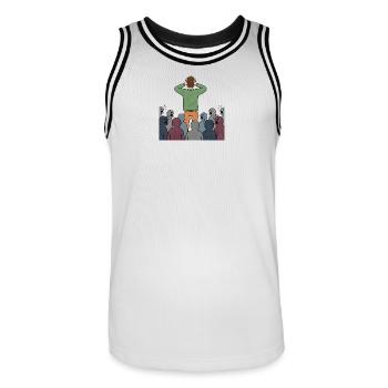 Individu face à la foule: pression sociale - Maillot de basket Homme - blanc/noir - Devant - AI Model Male 185 dark (185cm)