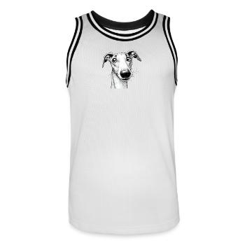C’est quoi ? Lévrier espiègle - Maillot de basket Homme - blanc/noir - Devant - AI Model Male 185 dark (185cm)