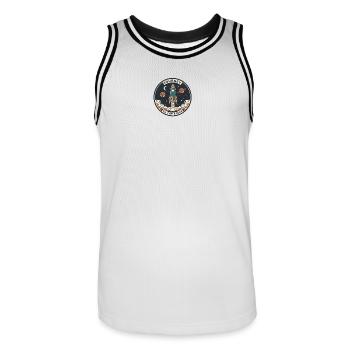 Raketenreise Zum Sternenhimmel Patch - Männer Basketball-Trikot - Weiß/Schwarz - Vorne - AI Model Male 185 dark (185cm)