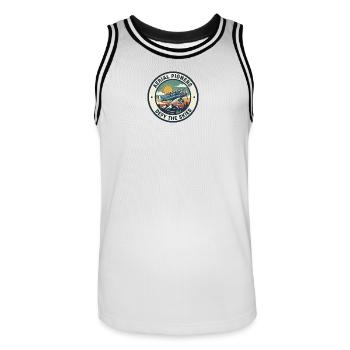 Aerial Pioneers Defy the Skies - Männer Basketball-Trikot - Weiß/Schwarz - Vorne - AI Model Male 185 dark (185cm)
