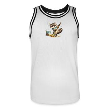 Raccoon with a colorful broom - Men's Basketball Jersey - white/black - Front - AI Model Male 185 dark (185cm)