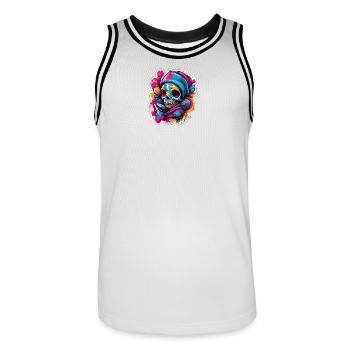 Crâne Coloré Street Art Carnaval - Maillot de basket Homme - blanc/noir - Devant - AI Model Male 185 dark (185cm)