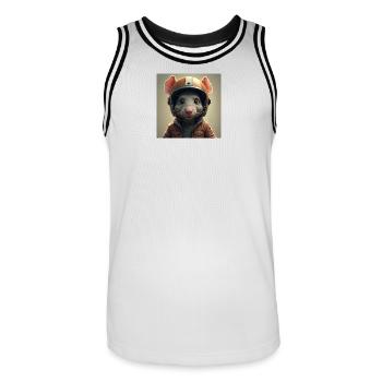 le petit rat motard - Maillot de basket Homme - blanc/noir - Devant - AI Model Male 185 dark (185cm)