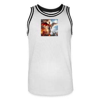 Dualité Céleste et Infernale - Maillot de basket Homme - blanc/noir - Devant - AI Model Male 185 dark (185cm)