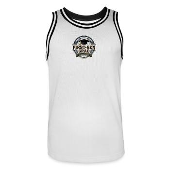 First-Gen Grad 2024 Celebration - Men's Basketball Jersey - white/black - Front - AI Model Male 185 dark (185cm)