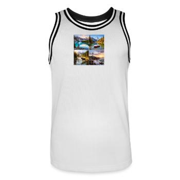 Alpine Natur-Landschaften Collage - Männer Basketball-Trikot - Weiß/Schwarz - Vorne - AI Model Male 185 dark (185cm)