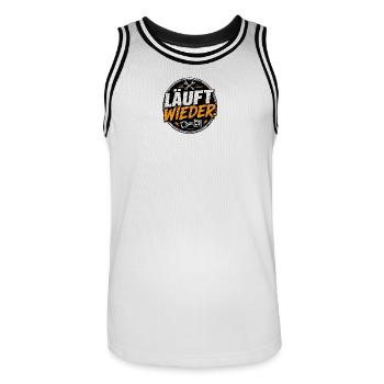 Läuft Wieder! Mechaniker Badge - Männer Basketball-Trikot - Weiß/Schwarz - Vorne - AI Model Male 185 dark (185cm)