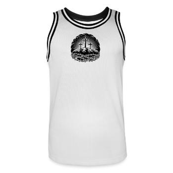 Crown of Thorns + Cross Christian Motif - Men's Basketball Jersey - white/black - Front - AI Model Male 185 dark (185cm)