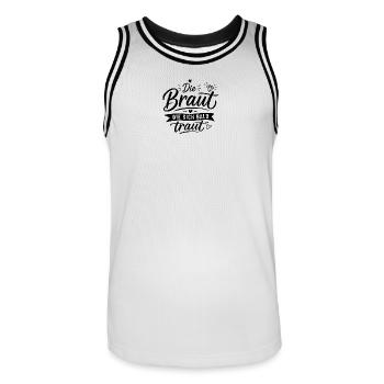 Die Braut die sich bald traut -  JGA & Hochzeit - Männer Basketball-Trikot - Weiß/Schwarz - Vorne - AI Model Male 185 dark (185cm)