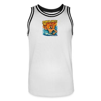 Retro-Wasserball-Power-Shot - Männer Basketball-Trikot - Weiß/Schwarz - Vorne - AI Model Male 185 dark (185cm)