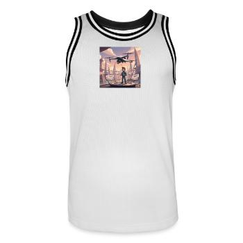 Pilote de drone à Neon Town - Maillot de basket Homme - blanc/noir - Devant - AI Model Male 185 dark (185cm)