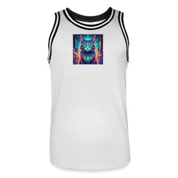 Chat néon - Maillot de basket Homme - blanc/noir - Devant - AI Model Male 185 dark (185cm)