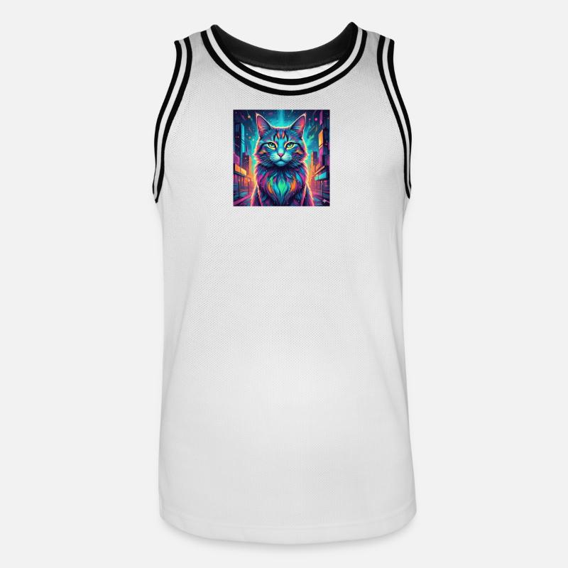 Chat néon - Maillot de basket Homme - blanc/noir