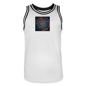 Jeu de couleurs en spirale de cercle néon - Maillot de basket Homme - blanc/noir - Devant - AI Model Male 185 dark (185cm)