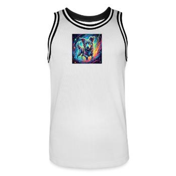 Un chien néon dans un tourbillon de couleurs - Maillot de basket Homme - blanc/noir - Devant - AI Model Male 185 dark (185cm)