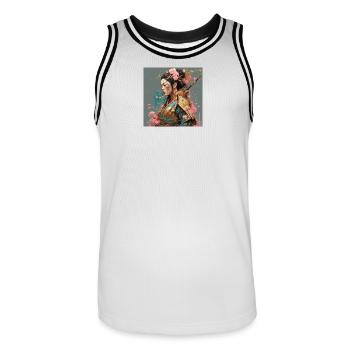 Samurailady mit Kirschblüten - Männer Basketball-Trikot - Weiß/Schwarz - Vorne - AI Model Male 185 dark (185cm)