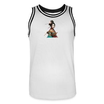 Geisha, samouraï - Maillot de basket Homme - blanc/noir - Devant - AI Model Male 185 dark (185cm)