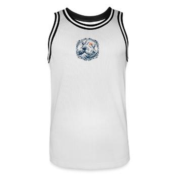 Japanese Cranes and Great Wave Zen - Men's Basketball Jersey - white/black - Front - AI Model Male 185 dark (185cm)