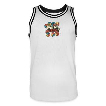 Würfelgefällig Retro Würfel-Design - Männer Basketball-Trikot - Weiß/Schwarz - Vorne - AI Model Male 185 dark (185cm)