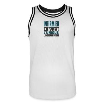  infirmier homme humour le vrai cadeau - Maillot de basket Homme - blanc/noir - Devant - AI Model Male 185 dark (185cm)