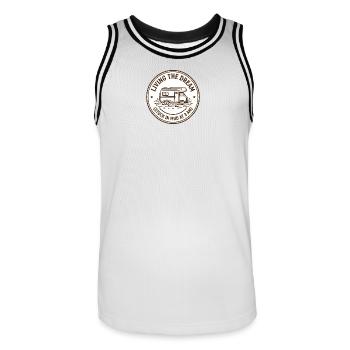 Vivre le rêve du Campeur boueux - Maillot de basket Homme - blanc/noir - Devant - AI Model Male 185 dark (185cm)