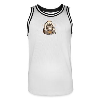Katzenabenteuer im Rucksack - Männer Basketball-Trikot - Weiß/Schwarz - Vorne - AI Model Male 185 dark (185cm)