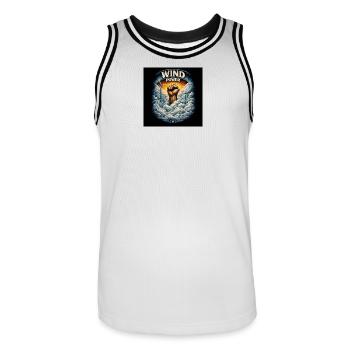 Wind power fist over clouds - Men's Basketball Jersey - white/black - Front - AI Model Male 185 dark (185cm)