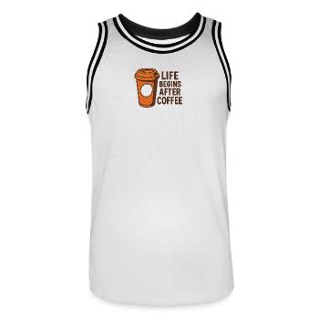 La vie commence après le café - Maillot de basket Homme - blanc/noir - Devant - AI Model Male 185 dark (185cm)