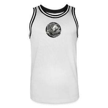 Ich spare Energie Sticker - Männer Basketball-Trikot - Weiß/Schwarz - Vorne - AI Model Male 185 dark (185cm)