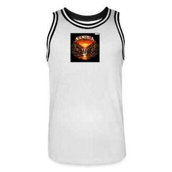 Namibia Sonnenuntergang Palmenfall - Männer Basketball-Trikot - Weiß/Schwarz - Vorne - AI Model Male 185 dark (185cm)