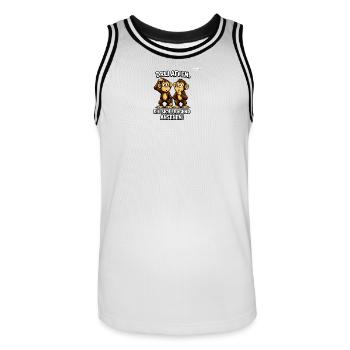 Drei Affen die sich fragend ansehen  - Männer Basketball-Trikot - Weiß/Schwarz - Vorne - AI Model Male 185 dark (185cm)