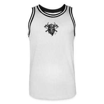 Wikingerschädelwappen mit Äxten - Männer Basketball-Trikot - Weiß/Schwarz - Vorne - AI Model Male 185 dark (185cm)