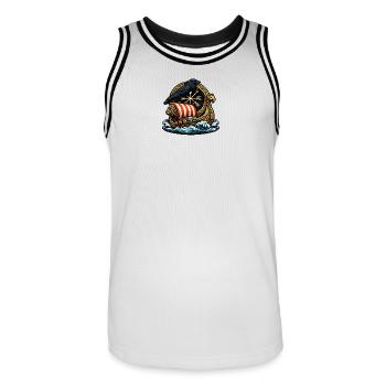 Rabenruder Viking-Schiff Emblem - Männer Basketball-Trikot - Weiß/Schwarz - Vorne - AI Model Male 185 dark (185cm)
