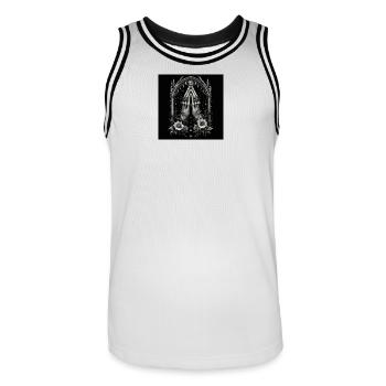 Mains alchimiques en prière et œil mystique - Maillot de basket Homme - blanc/noir - Devant - AI Model Male 185 dark (185cm)