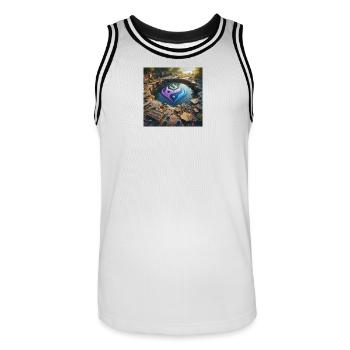 Flammenemblem im Ruinensumpf - Männer Basketball-Trikot - Weiß/Schwarz - Vorne - AI Model Male 185 dark (185cm)