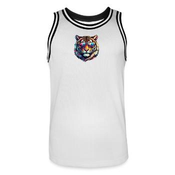 Tigre psychédélique avec des lunettes de soleil - Maillot de basket Homme - blanc/noir - Devant - AI Model Male 185 dark (185cm)
