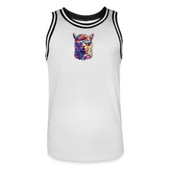 Lama avec des lunettes de soleil fluo - Maillot de basket Homme - blanc/noir - Devant - AI Model Male 185 dark (185cm)